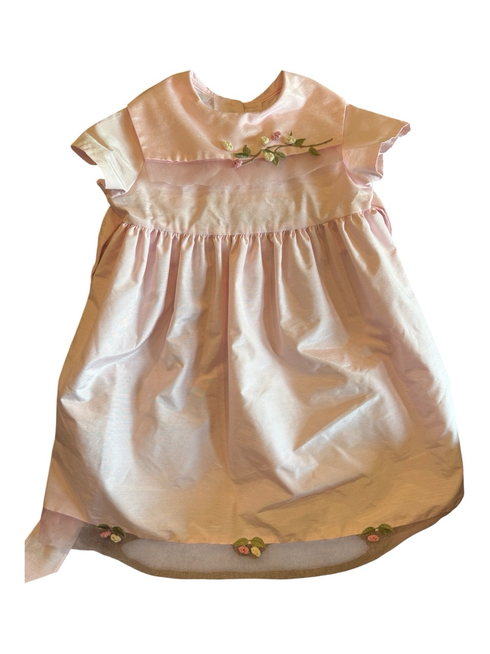 Vintage Bonnie Jean Pink Organza Overlay Dress with Floral Embroidery – Size 6X